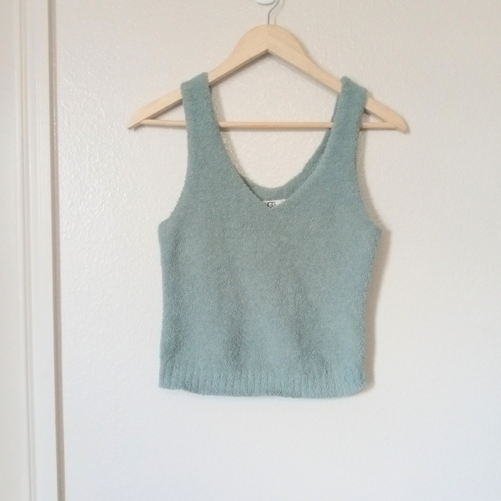 UGG Sherpa Dulcie Sage Green Plush Tank Top Soft Knit Size Small